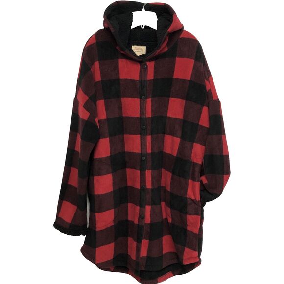 Boston Trader Hoodie Jacket Women L/XL Plaid Flannel Shirt Shacket Fleece Lined - Picture 1 of 12